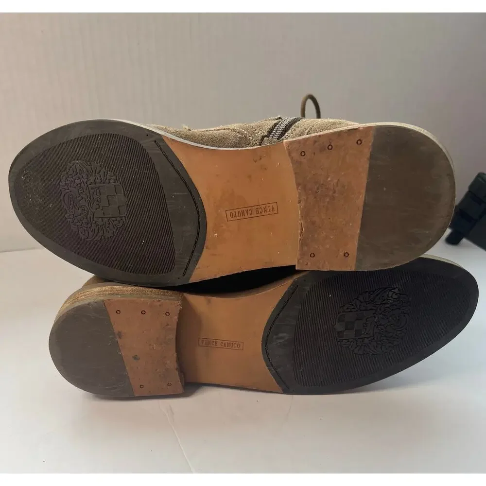 Vince Camuto Brown Suede Leather Combat Moto Tokode Zip Up Ankle Boots Sz 8‎